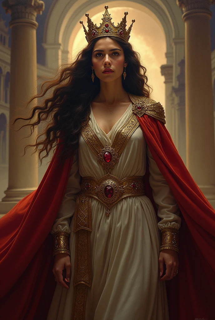 Persian Queen Esther Hadassah looking forward, wearing her crown ...