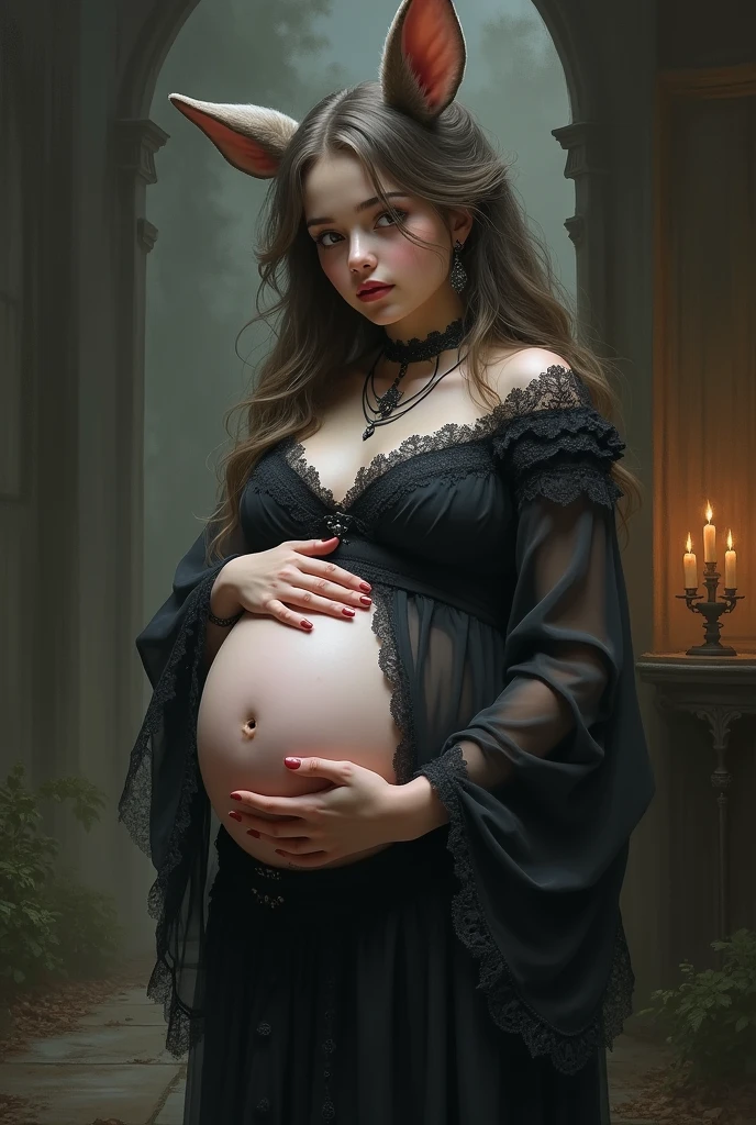 Chubby goth Bunny Girl big belly blue eyes anime hyper pregnant 
