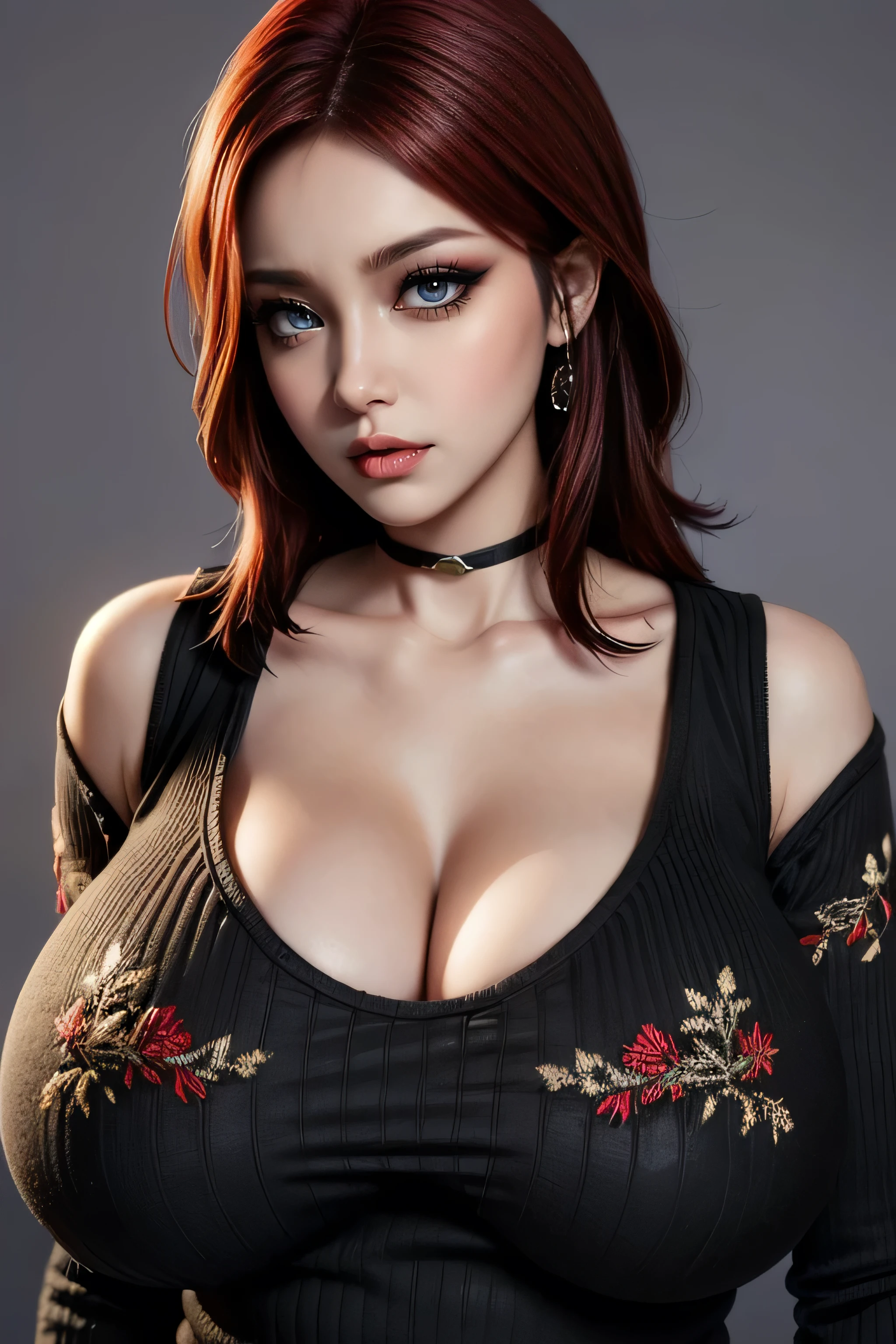 ((35 year old mature woman)),((photorealistic:1.2),realistic,beautiful, perfect makeup,(Wblack embroidered sweater),(1 girl),(Very Intense Makeup)),((red lipstick)),((woman in makeup)),(((huge breasts))),(((solamente))),cuerpo perfecto,manos perfectas,cara perfecta,
