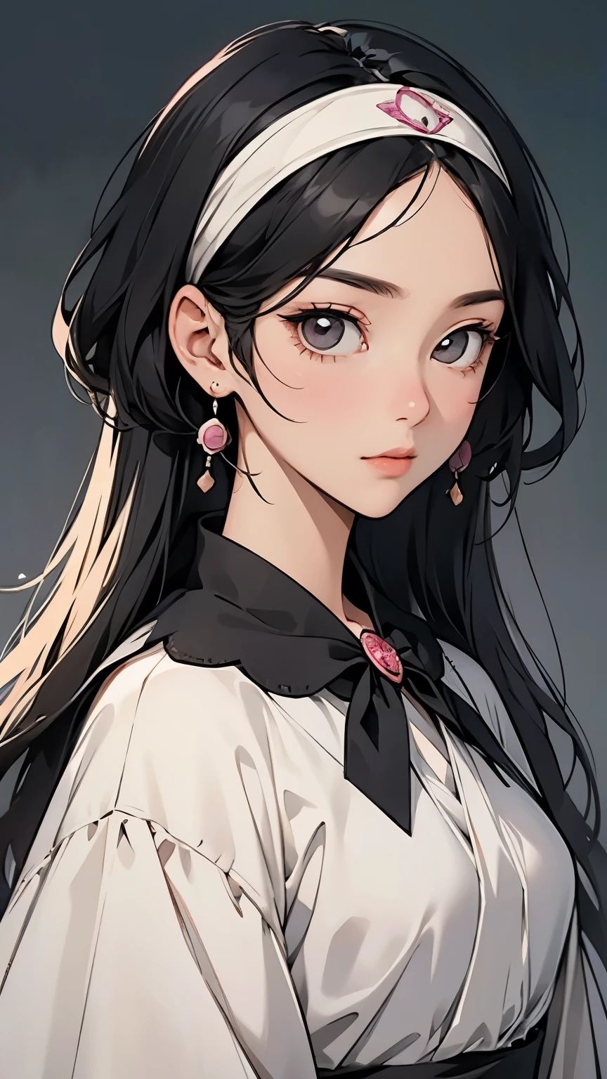 Koraki, surrealism , rescue, Hilma af Klint Style, A girl with long, straight black hair, pink bow headband, Compass in left hand, spear,