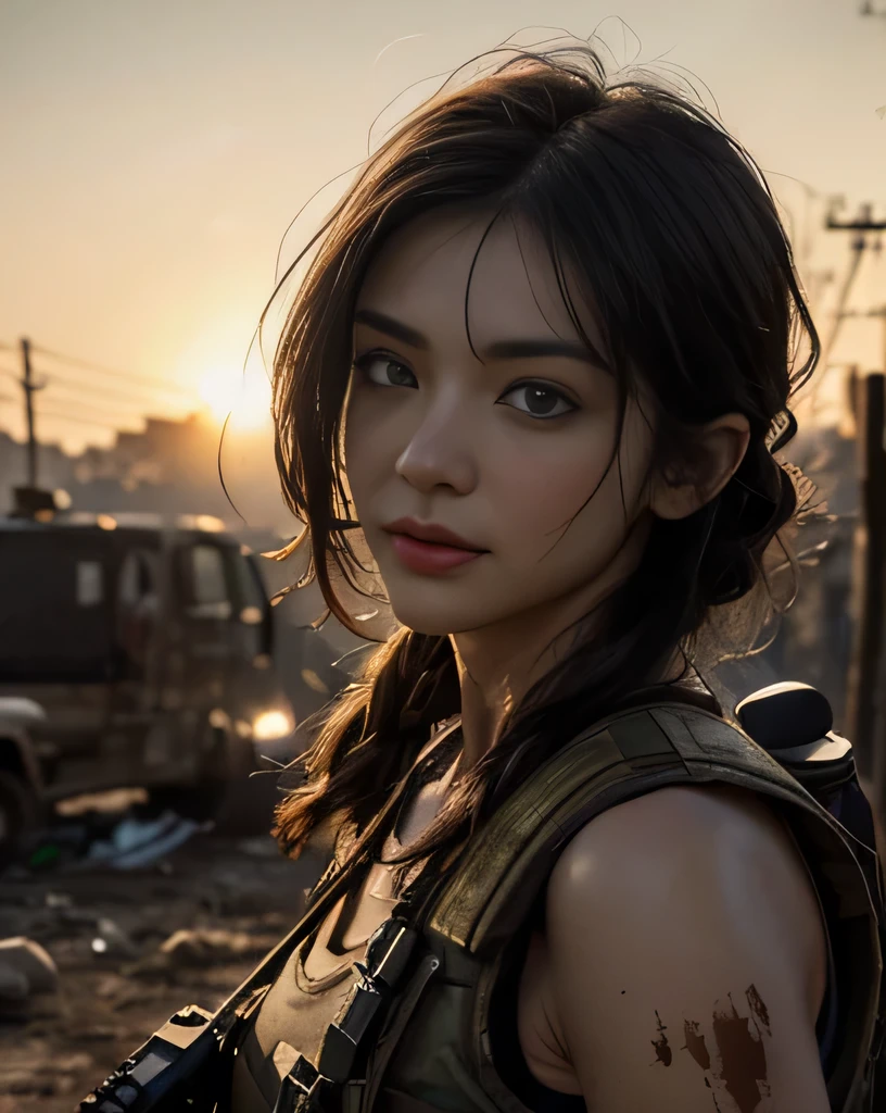 (extremely detailed face, beautiful detailed eyes, beautiful detailed lips), [(assassin:0.4) bounty hunter], standing in a post-apocalyptic wasteland, (glitchwave style:1) with . 
(best quality, 4k, highres, masterpiece:1.2), ultra-detailed, (realistic:1.37), HDR, (professional),(vivid colors), (physically-based rendering), (sharp focus), (intense lighting).