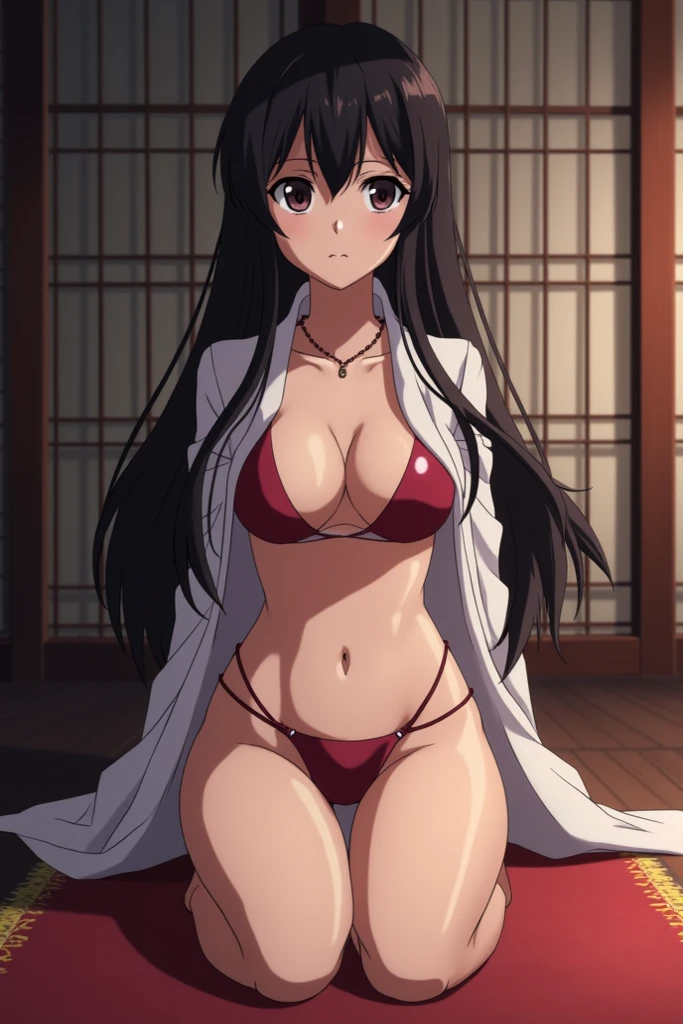 score_9, score_8_superior, score_7_superior, sauce_anime, ambient light, sunlight  , (1 tall girl ),  
Sagiri Yamada Asaemon, Sagiriyamada Asaemon, Long Hair, Black Hair, ponytail, high ponytail, {{{Brown eyes, squinting}}} ,
((missionary position:1.5)) ,rape, show off breast ,torn white kimono, undress clothes,  In the same way,  lesbian ,, nsfw ,shackles ,,wet body, (steam),  detailed navel, yuri,
in beautiful forest, ~ side, (blush),  love juice, pussy juice,
alone, Dutch Angle, View your viewers, Cowboy Shot, detailed yuri sex, nipples , closed mouth ,  erectile nipples,  cameltoe , medium breast:0.16,