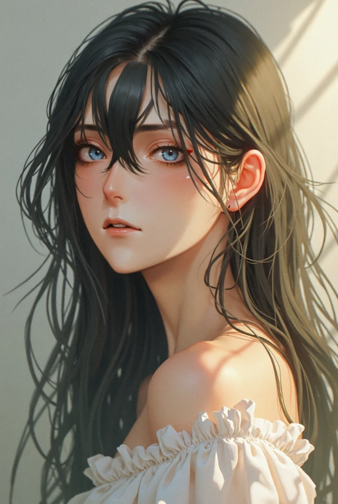 ((best quality)), ((masterpiece)), (detailed), detailed skin, Golden Eyes, Long black hair with thick waves, black silk dress, fluid dynamics, upper body , big bust, pink nippilliant golden halo, creative, tangled, get caught in, High_Lips, (fractal art:1.1), (black diamond), (black hair), highest detailed, (zentangle:1.2), (dynamic pose), (abstract background:1.3), (earrings:1.4), (Shiny white skin), tiffany blue, gold, (Big breast), (bdelicate eyes), (black dress), (model body), (upper body naked nude), ((clp facehaughty
