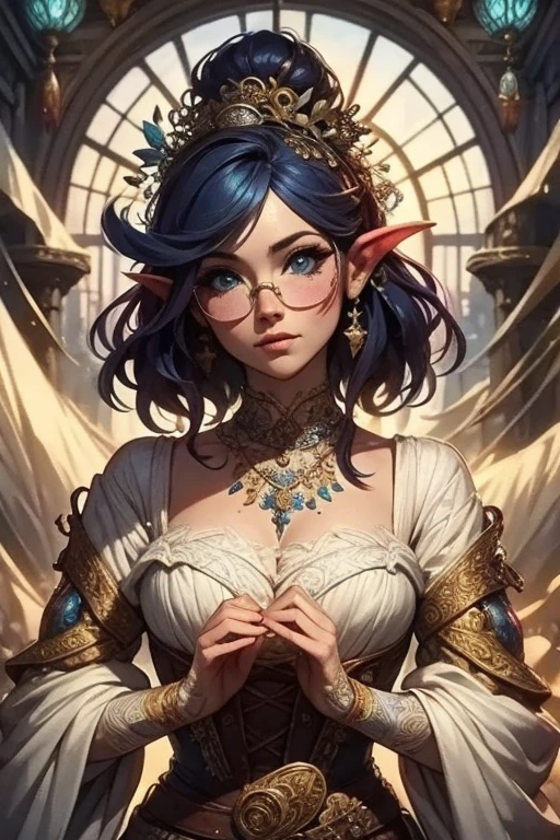 femme de 50 ans, Middle-aged European, ((trentenaire)), solo, medieval tavern, [ghotic] full lips, (visage de forme ovale), (Heavenly Nose), wears a cape, peau claire et chaude, red eyes, doe eyes, very silver hair, very light, [[Short hair]], wavy hair, elfe ears, Long cils, elegant and sexy dark Medieval adventure clothes, Glow, ghotic, elegant, tendance sur artstation, makeup, lipstick, ((In the style of Alphonse Mucha)), inkshadow, (((Masterpiece artwork))), ((best quality)), ((complex detailed)), ((semi-realistic)), (se concentrer uniquement), (visage parfait:1.1), (high detail:1.1), clivage, dark
