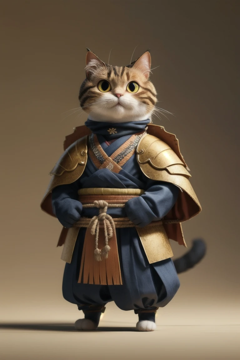 A cat in samurai armor　 standing