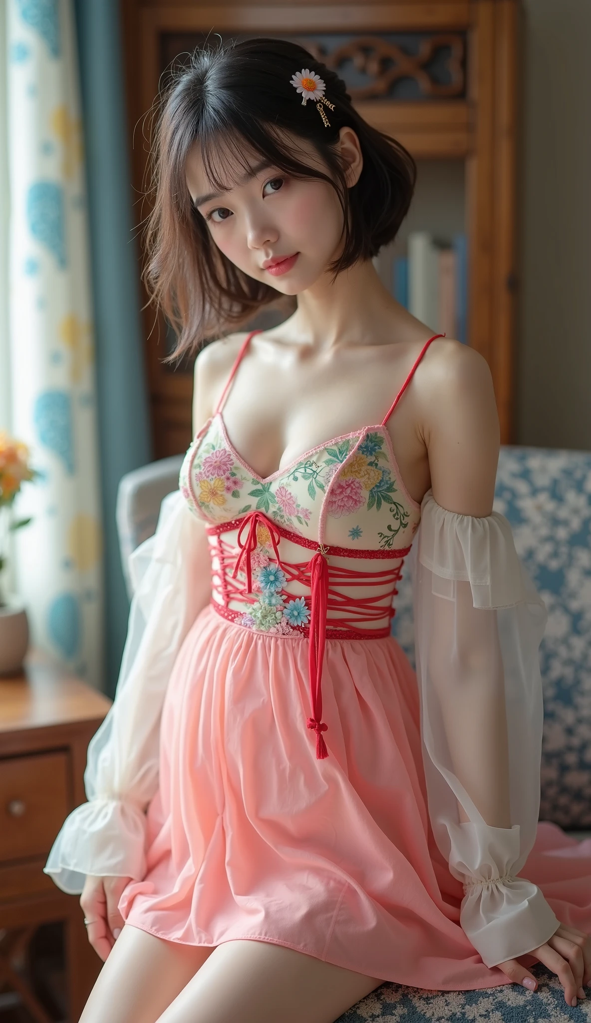 A beautiful girl with a super cute face and big breasts、A cute, tsundere girl with beautiful breasts、The highest standard of ultra-high definition full-body photos、(Small face)、No makeup、Sexy lips、Chignon hairstyle、Her body is super slender but her breasts are super beautiful、A sleeveless camisole dress on a bare body、Large-scale celebrity party、A transparent dress fashion that brings out the best in beautiful breasts、Extremely beautiful, slim waist、A super sexy beautiful girl wearing super transparent panties