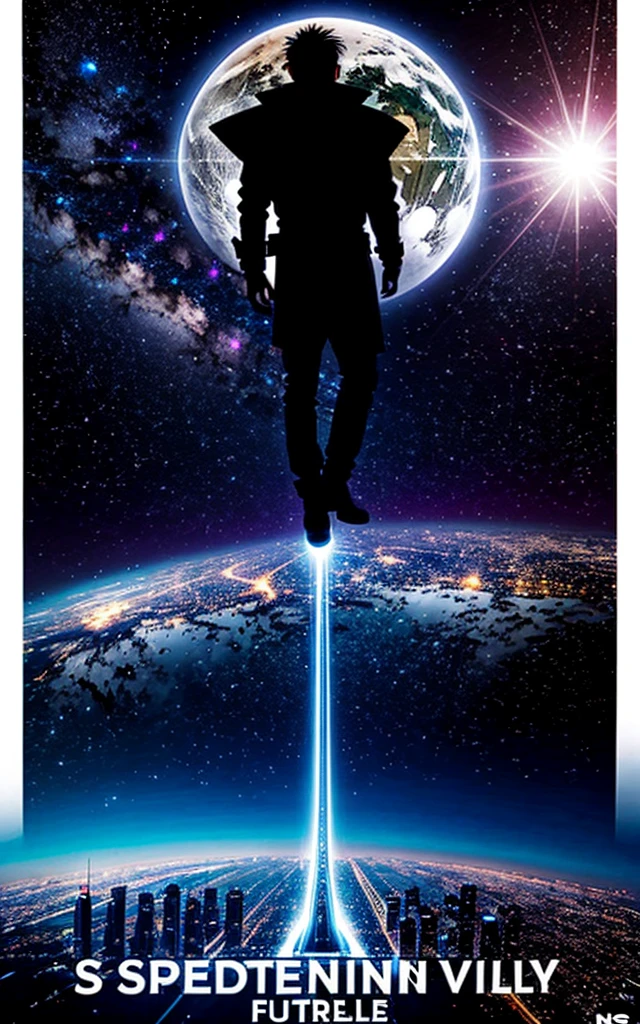Medium shot of a Silver surfer floating in space, with bright cosmic colors and intricate details, realistic drawing style inspired by the works of Jim Starlin, (long shot), clear starry sky, shining silver skin and surfboard, 4k resolution
