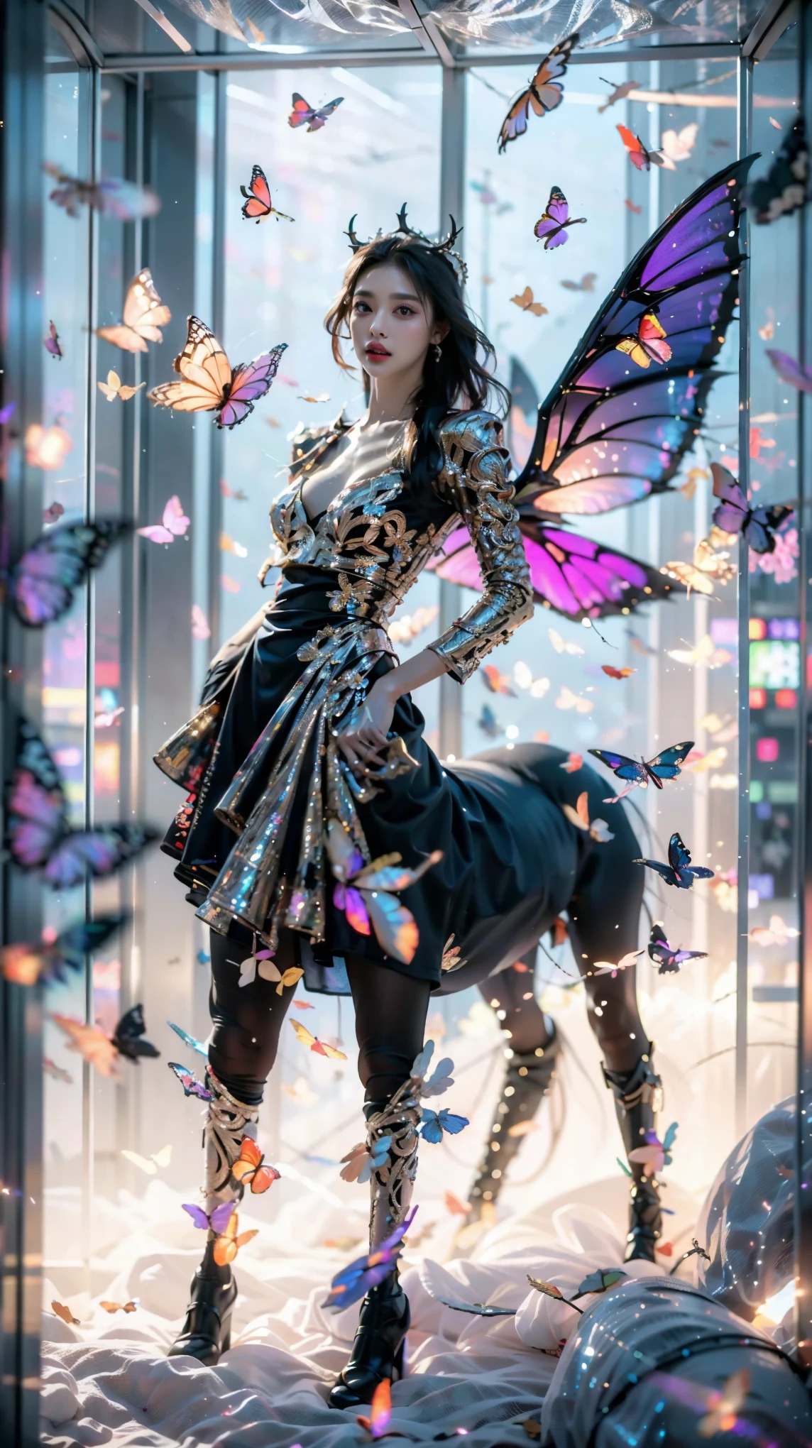  creates an epic picture ，超大广horn、Ultra deep depth of field ，Super focal length 、Super-sharp 、Super complex、 super detailed 、 super realistic 、 are colorful、 supernaturalism ， used an all-round three-dimensional moving camera ，多horn度拍摄， graphics to divide the scene and dynamically distribute the material 。 The Three Realms of the Multiverse（Elite Club 、The stars gathered ：2），（组群超过9位女皇horn色：2)Passionately interpret ：（ Seamlessly embedded cybermecha centaur with integrated fusion ，Centaur，Centaur：1.8）、（ Phoenix Empress 、 Mini Fairy Fairy Imperial Wind 、 Princess Sphinx Princess Bathing Sand 、 Princess Sphinx Cat Bathing 、 Sky Demon Dragon Queen Tengyun Driving Fog 、 Fiery Fire Queen 、 The charming Conjuring Queen Tifflin )，每位horn色具有独特的外观特征、 magical ability 、Stance and Movement ， Special Organs 、Artifact Equipment、Special scenes and natural phenomena，Clearly layered，Lively action，Creative Layout ，（ combines various styles and high quality fabrics ：2）， Dragon Queen Blue Purple Tights ， Exquisite Combination Scenes ， super sexy 、 Super Curve 。 Inclusive Display ， details are true ，Super intricate details， ultimate clarity ， Ultra high quality output ， makeup fine-tuning to make facial features 、 asymmetrical appearance ， neoclassical Chinese and Western style （Dress、Casual Clothes、Warframe、 cyberpunk、Wedding Dress）， Advanced Brush Tool ， Combining Mythical Legends and Monster Characteristics （horn、tail、Tentacles、Wings、Feather、scale、nail、hoof、Anti-Joint 、Arthropod、fur、Chitin 、Pattern、Tattoo、, ornate decorations, etc. ：2)， Physiological Perfection、 standard medical beauty 、 Biological Adjustment ， Super Giant Teardrop Papaya Big Chest 、Round and straight、Enchanting and sexy、Low body fat percentage ，The infinitely changing miracle magic decoration ( invisible coding ：2)， The Sphinx Cat Princess of the Desert 。Perfect childlike look，Perfect muscle lines， Narrowed Ribs 、Smooth shoulder blades、纤瘦腰腹与 Super Giant Teardrop Papaya Big Chest 形成强烈反差，Long body 、Beautiful curves、 Proud Business Line ， Special Moves ： Side knee bends、 Straightens waist and raises head、 Bunny jumps with hands behind back、 Lifts head on the ground、Side bends， Frequent interaction ，Lively action， Jade horizontal chest 。City mountains glow，Vegetation is abundant， Neon Symbols Float ， Blurred Outer Space Supergiant Constructor Park logo glides through the sky 。Refer to Onlyfans 、 tiktok 、 Douyin and other social media materials ， Using Mindjourney 、 Stable Diffusion advanced brush tool 、 Material Texture Pack、Special model library、Real Motion Capture Library。Fun，Light Code ， Commercial Giant Production ， Clean Picture ，True story，Vivid image， Turing Test ，Micro-expression，Grand Prize Entry，Focus on people， Highlight Moments ，Magnificent epic，Sacred，Group of people， Illusory Aura ， holiday atmosphere， Fire Flash ，Colored smoke，tension，Rendering，jelly，} Lens Language ，A metaphor for concentrated computing power 、Implicit 、 Implies （Hall of Fame Characteristics、性tension：：1.5）。