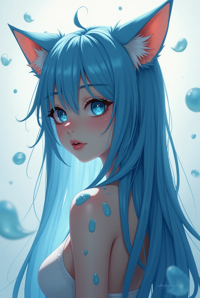 Juvenile , cute, silver long hair, dull hair, ponytail, blue eyes, looking at the light in both hands, a hint of laughter, fox ears, nine fox tails, white silk, high resolution, blush, heart-shaped pupils, heart-shaped, , cute, dripping face, sticking out tongue, swimsuit, whole body  