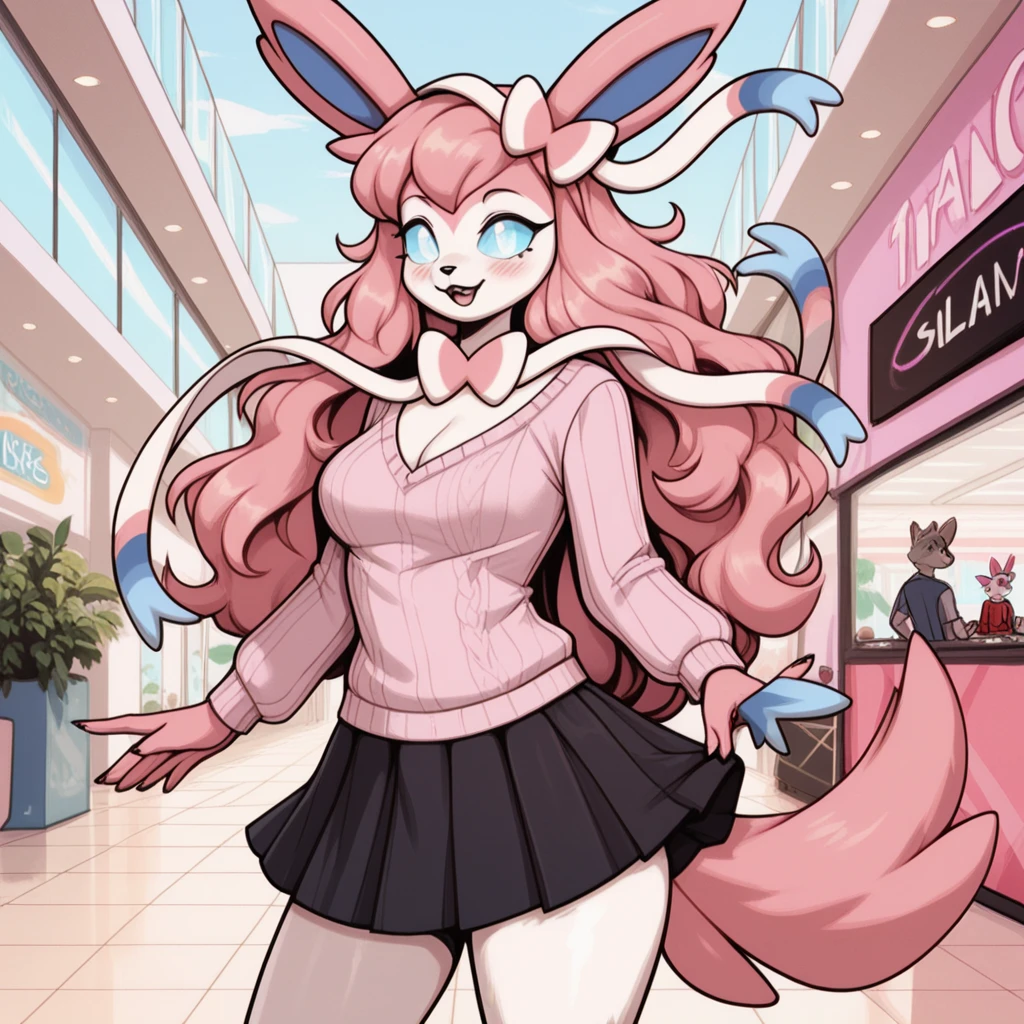 Sexy anime bunny girl shopping at a sex shop