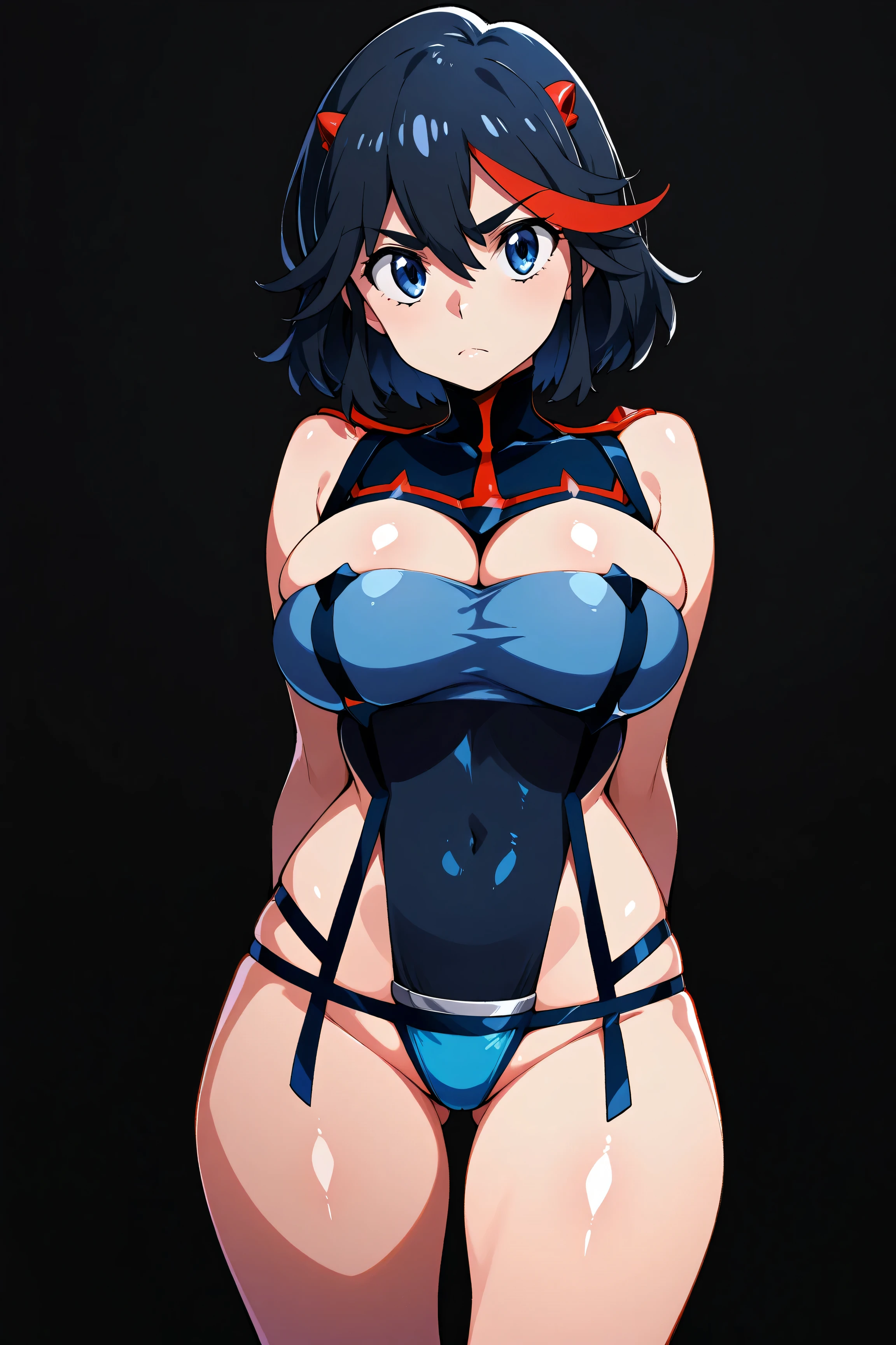 1girls abs angry angry_nude_female areolae big_breasts blue_hair blush breasts clenched_teeth covering covering_crotch covering_pussy covering_self embarrassed embarrassed_nude_female enf female female_only functionally_nude pussy tits  muscles socks solo functionally_nude_female half-dressed kill_la_kill large_breasts matoi_ryuuko navel nipples senketsu solo thick_thighs thighhighs weapon wide_hips