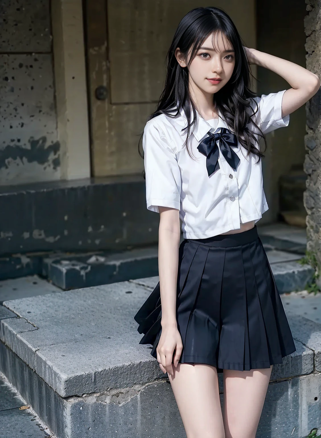 The Arafed Woman, Standing on the roof of a building overlooking the city, ulzzang, korean girl, portrait of a japanese teen, dressed in long, fluent clothes, 🤤 Portrait Of Girl, chiho, Yoshitomo Nara, portrait of jossi of blackpink, young asian girl, From 8 K matte, e-girl, e - girl