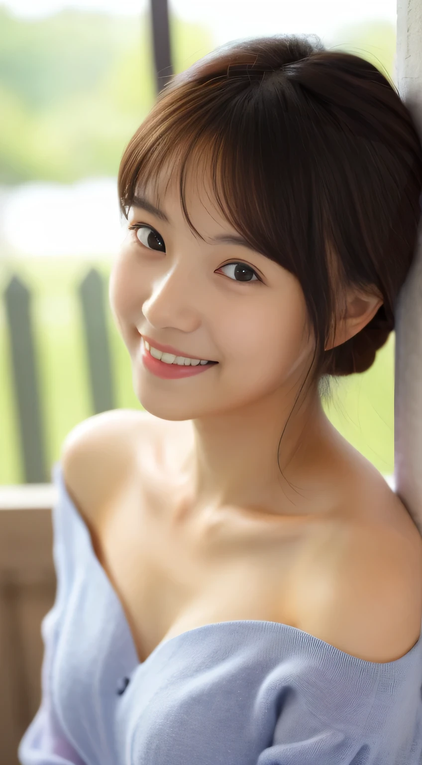 masterpiece,best quality,(Japanese ),((Beautiful girl)),cleavage,indoor,(perfect body beauty:1.2),(shy smile),beautiful teeth,(From slightly above),