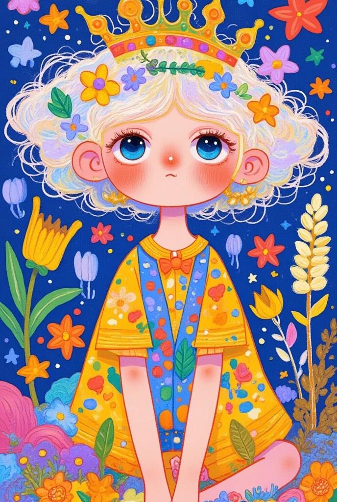  a picture of a girl wearing flowers on her head, Girl in the flowers, Flower Girl,  Draw , Flowers in her hair , Wearing a floral dress, Colorfull illustration,  a non-binary god of spring in fantasy style , Girl with a wreath, Whimsical Portraits, Cute illustrations, Girl made of flowers,  flowers in hair ,  colorful illustration 