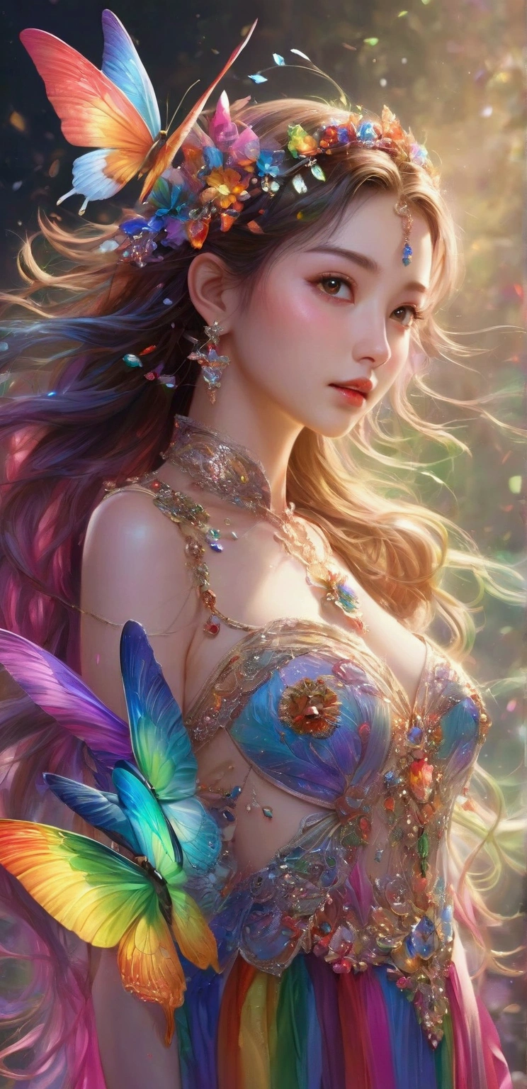 (beautifull flower fairy with super large breast, sad face, lift her chest, sit on tree branch near beautifull lake), (strapless luxury flower bra), (show boobs), (show cleaveage), (show underboobs) , (show sideboobs), (show thigh), (detailed flower underboobs ornament), (detailed luxury flower chest ornament), (detailed luxury flower arm ornament), (detail flower hips ornament), expensive detailed flower necklace, flower vase, (very large breast:1.9), beautifull lake behind, flower mountain background, detail flower forest, detail flower field, detail flower background, beautifull face, pretty face, beautifull eyes, beautifull nose, sexy lips, polished nails, raytracing  beautifull fingers, beautifull hands, sexy belly, sexy body, sexy shoulders, sexy legs, sexy hips, (luxury bracelet), (luxury ring), (luxury necklace), black nails , blue eye, (4 fingers in 1 hand), white skin, full body picture, pretty makeup, blush, body tattoo, beautifull butterfly wings, butterfly background