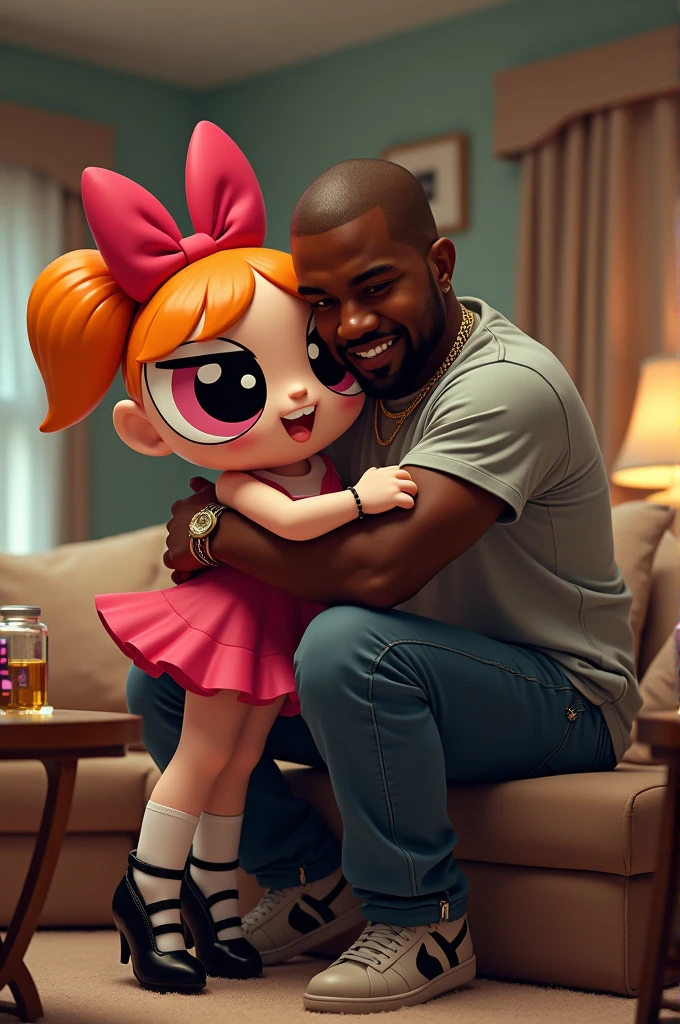 (xlsanaa, dark skin, kenyan, Style-Princess) (1 man, 1 catgirl) (hetero, couple) (crossdressing, fully clothed) (brown hair, blue eyes) (portrait) (women's clothes only) (women's beautifully feminine skintight velvet floral print frilly girly pink adorable ballet leotards) (white opaque tights, no shoes) (tiaras, pink shoulder-length silk gloves:1.3) (woman's bedroom, four-poster bed) (lying down, hugging, bending knee) (intimacy, playfulness, closeness)