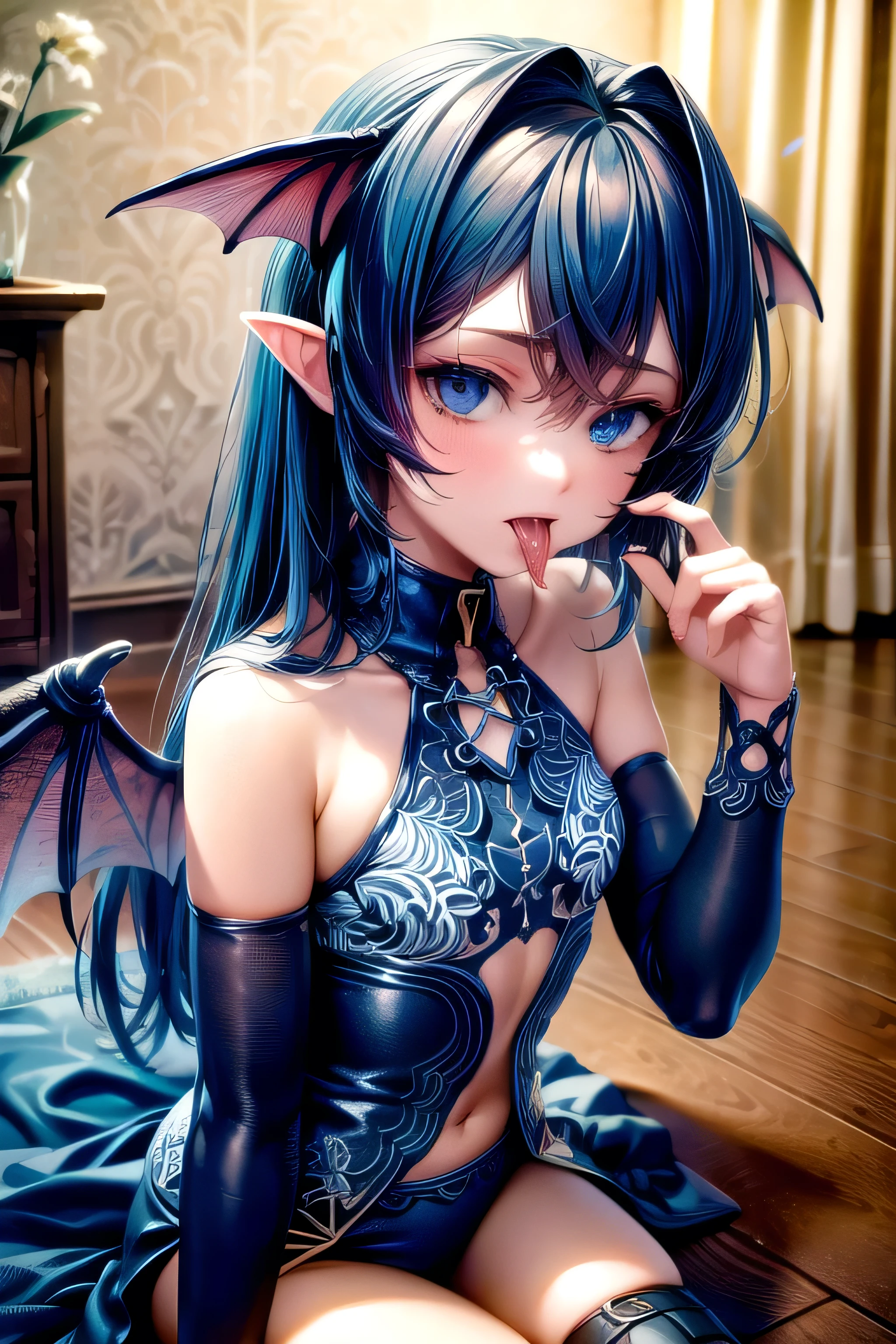 (( best quality)), ((masterpiece)), ( Details),First Person, Be beautiful , Supreme beauty, Small breasts, succubus, Luscious and tongue-in-cheek, I'm shifting my mask, Double teeth, Winning spirit