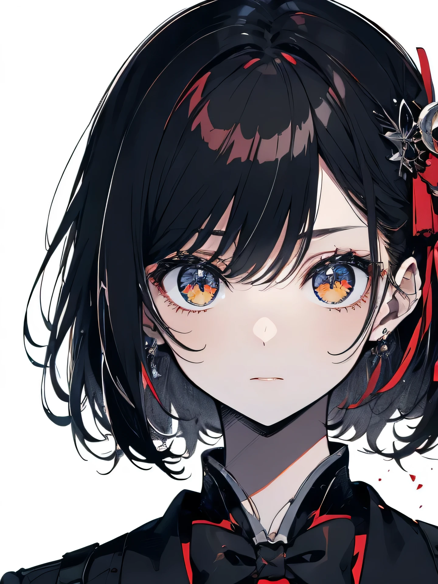 (((Ink Painting))), Fashion portrait color photos, (((1 girl))), (((Tattoo on face))), (((Gorgeous hair accessories))), Japanese style headphones, face close-up, Japan人の美少女, Black Hair, Japan, Japanese flag