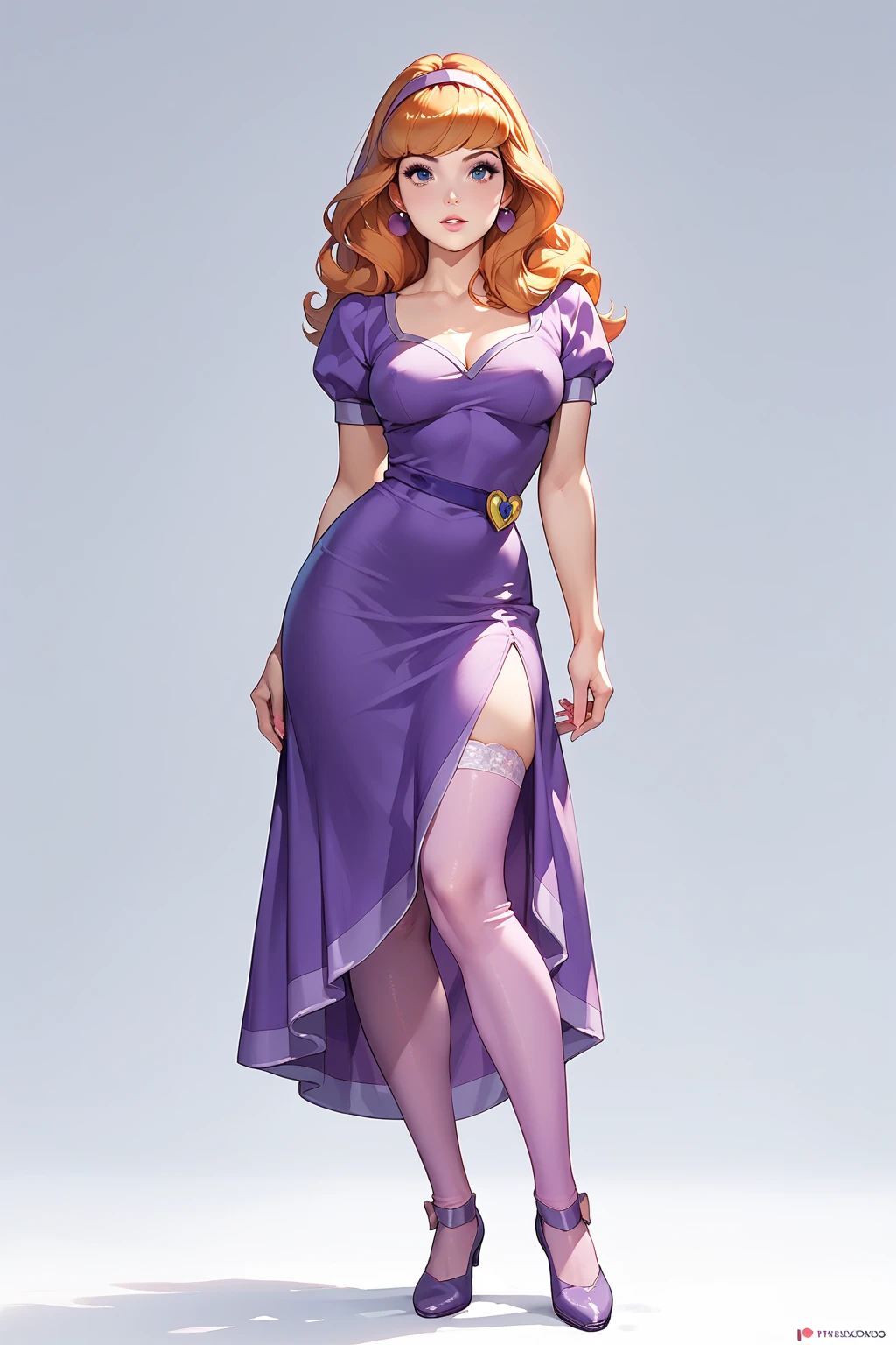 Daphne Blake, sexy, pechos grandes,  big butt , fitted dress with stockings above the knees 