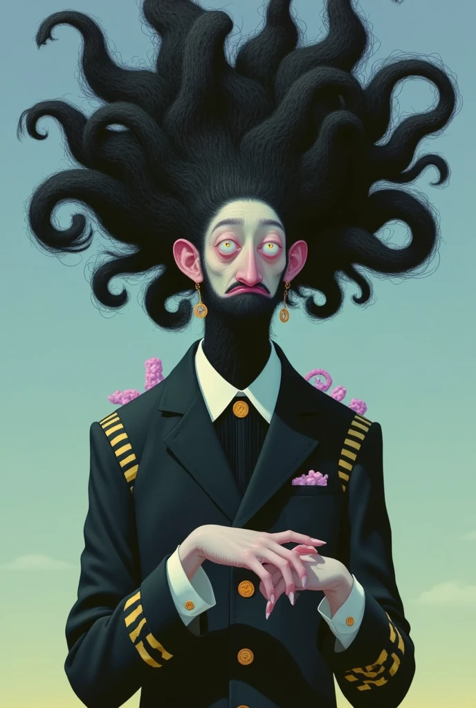 Crazy footage of a woman with a bunch of hair,  William Stott style conceptual art , tumblr,  pop surrealism, Works by Mei Yixiong, spaghetti hair, Hair like dark clouds, Junji is 4k, swirling black hair,  pop surrealism lowbrow art style, Moody ::  Studio Ghibli , Her hair was tied to clouds above her head
