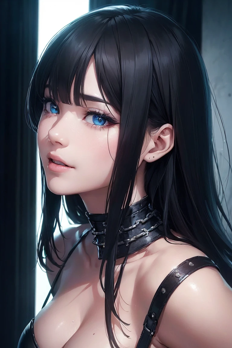 a girl with long black hair with purple tips, purple eyes, 3 scars on her face, demon slayer anime style, beautiful detailed eyes, beautiful detailed lips, extremely detailed eyes and face, long eyelashes, dramatic lighting, muted color palette, cinematic composition, highly detailed, (best quality,4k,8k,highres,masterpiece:1.2),ultra-detailed,(realistic,photorealistic,photo-realistic:1.37),dramatic lighting,muted color palette,cinematic composition