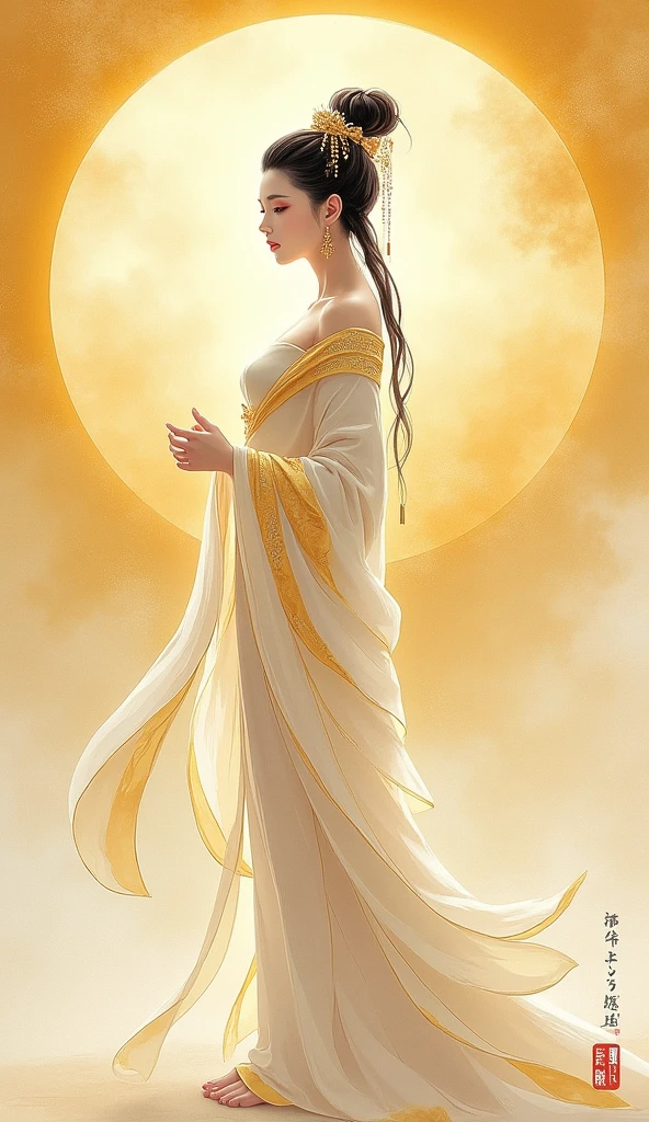 Ink painting。Beautiful sun goddess。whole body。Ancient Chinese Goddess ...