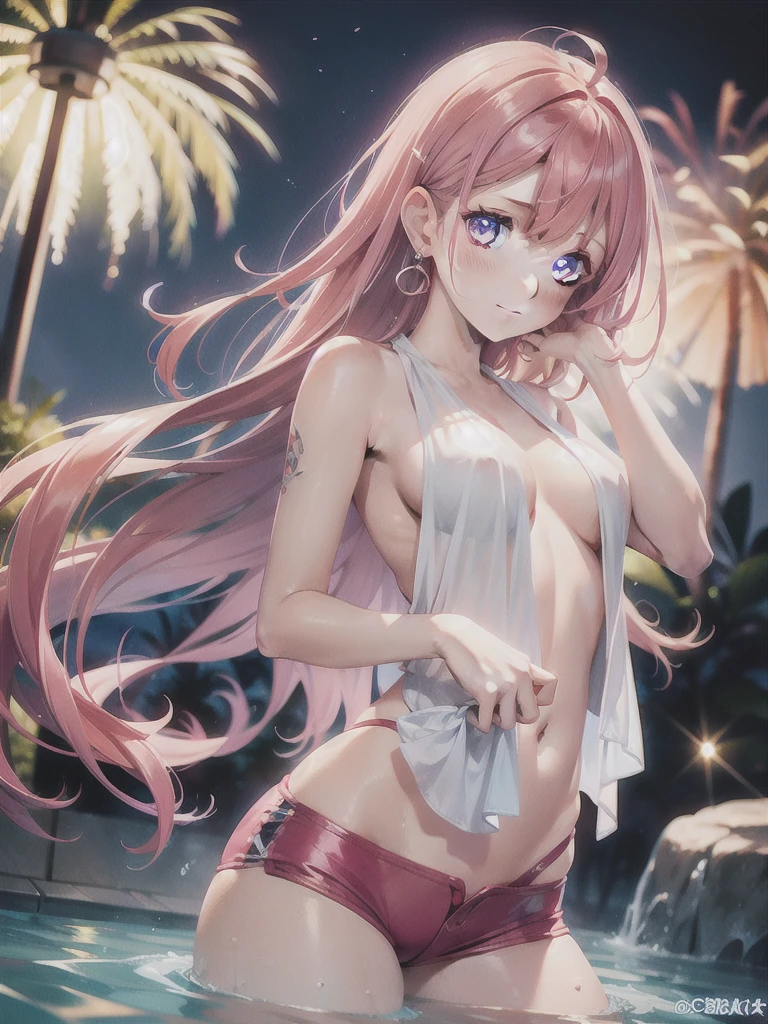 Best Quality, 超A high resolution, (Photorealistic:1.4), 1girl in, nude, tiny chest,Pink nipples, Black Choker, Smile, Bare shoulders, Solo Focus, Looking at Viewer,Fair skin,Sunset,cherry trees,Photon mapping, Physically-based rendering, Raw photo, Highly detailed background,Kpop Idol,depth of fields,torii,cherryblossom,Hair Ornament,Detailed face,Shiny skin,Game CG,Full body,