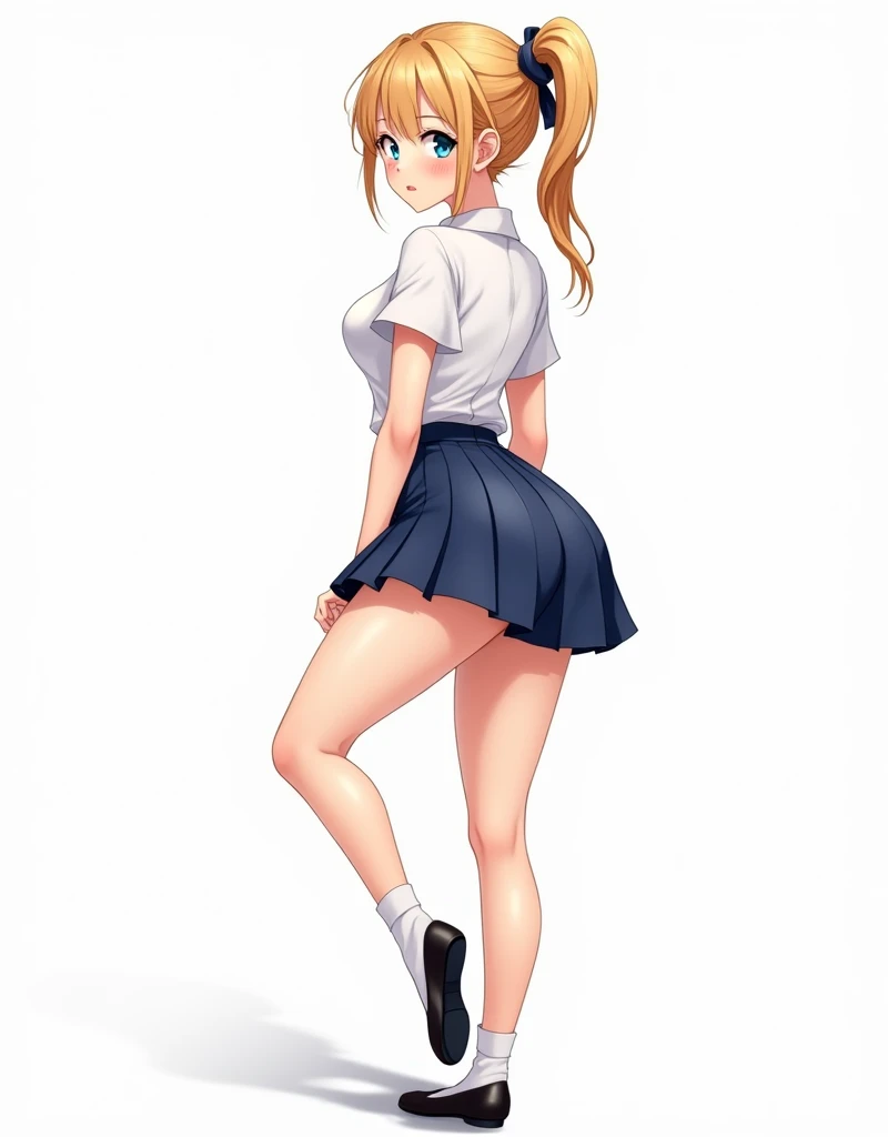 Attractive woman in a skirt showing her butt, very short skirt showing the bottom.