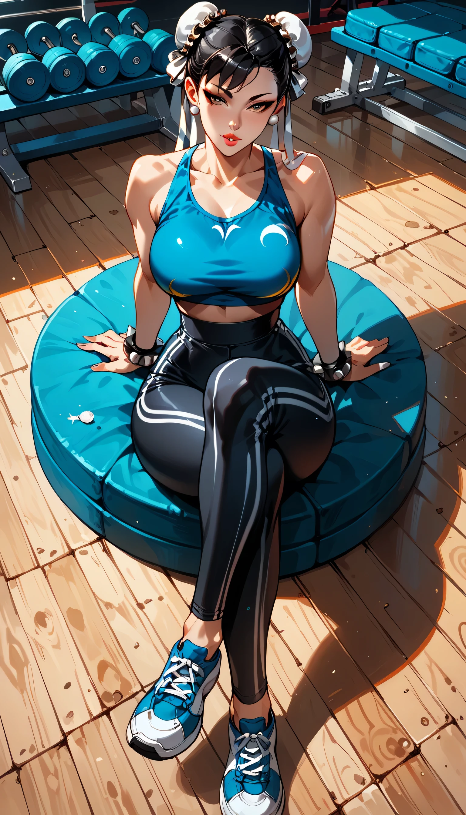  Black Fantasy Punctuation Art_9, score_8_above, score_7_above, Assessment_  questionable , Fantasy, Lighting, epiCPhoto 1garota, very sexy (Chun-Li,  black hair:1.1), linda waifu,  yoga pants, dark blue yoga pants, standing in the gym, long legs, tennis, round ass, thick, ( crossed legs :1.3), (he finished:1.2), Alone, , flirt, gaze, sexy look,  half-closed eyes,  head tilt , Full lips, lábios thicks, makeabove, model test, pose sexy, dark,  melancholic nocturnal , dark Fantasy style.