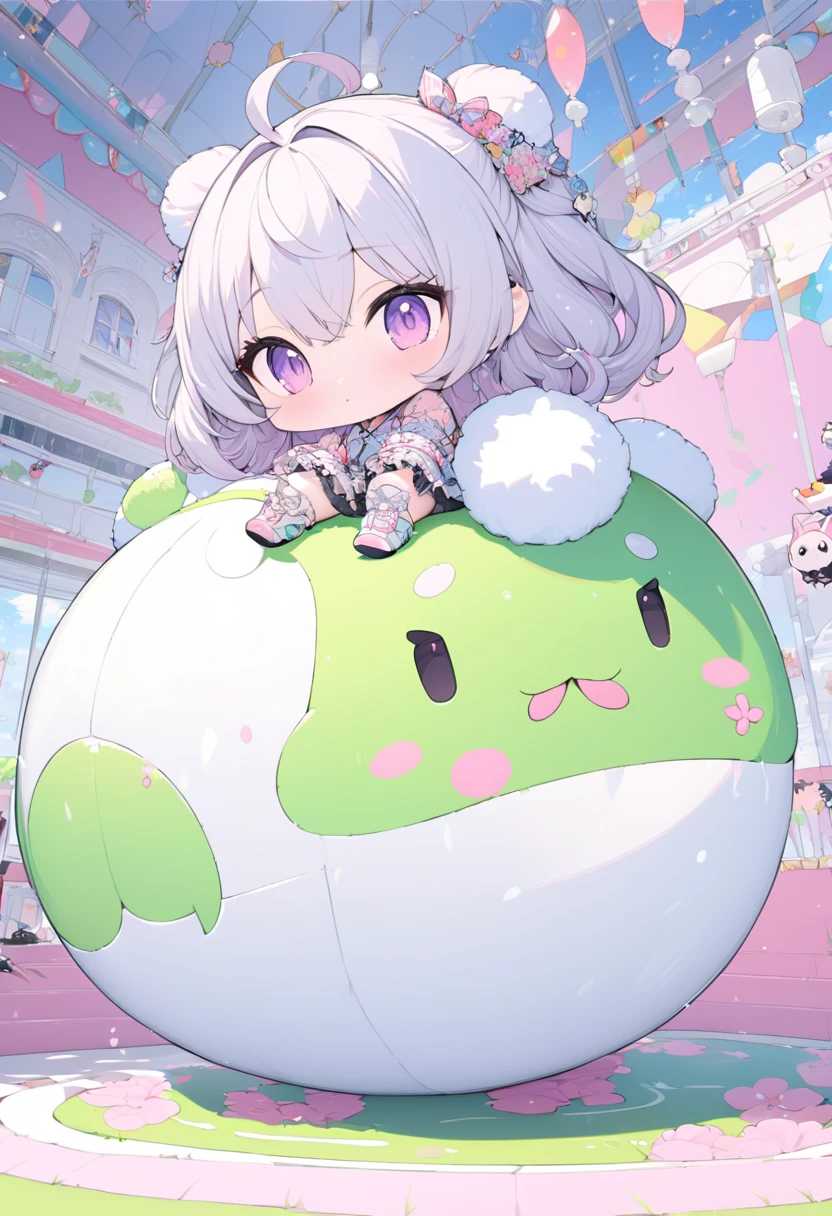 cute chibi girl, balancing on a riding ball, fluffy art, ultra detailed, absolutely resolution, masterpiece