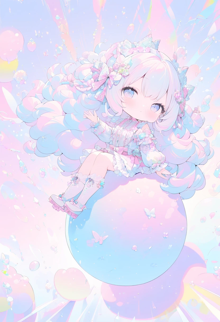 cute chibi girl, balancing on a riding ball, pastel color fluffy art, ultra detailed, absolutely resolution, masterpiece