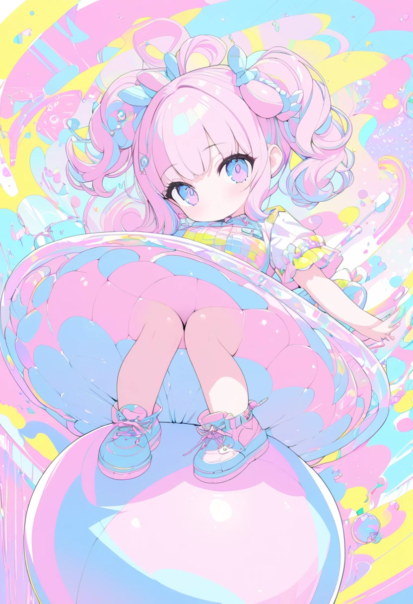 cute chibi girl, balancing on a riding ball, pastel pop art, ultra detailed, absolutely resolution, masterpiece