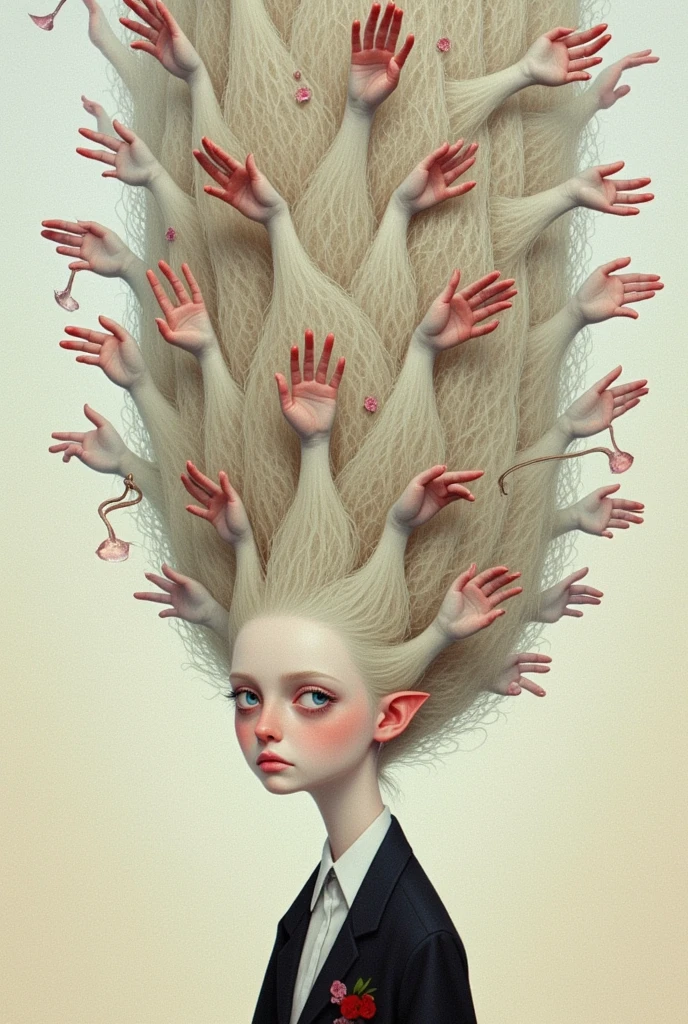  crazy image of a woman with a bunch of hair, , Her hair is tied to the top of her head 