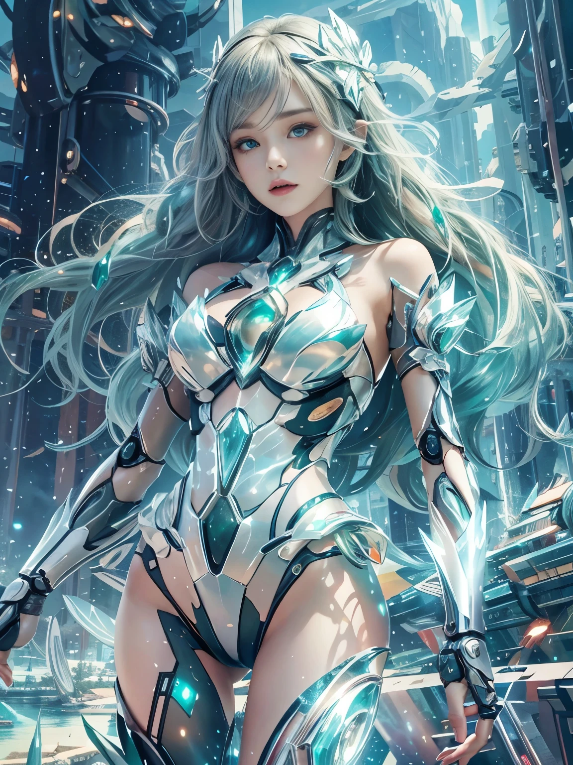 (Highest quality, High resolution, masterpiece:1.2), Very detailed, Realistic:1.37, (Perfect Anatomy),1 girl,,Cute Japanese Girl,28 years old,Standing posture, Cowboy Shot,(Transform into a superheroine),Very cute face,Beautiful Skin,Glowing Skin,Beautiful Eyes,((Laughter)),(Futuristic shiny super tight translucent holographic super sexy heroine plug suit),Attention to detail in the costumes,,cyber necklace,Green Hair,Shortcuts,Idol Makeup,(My body is surrounded by light),Active Pause
