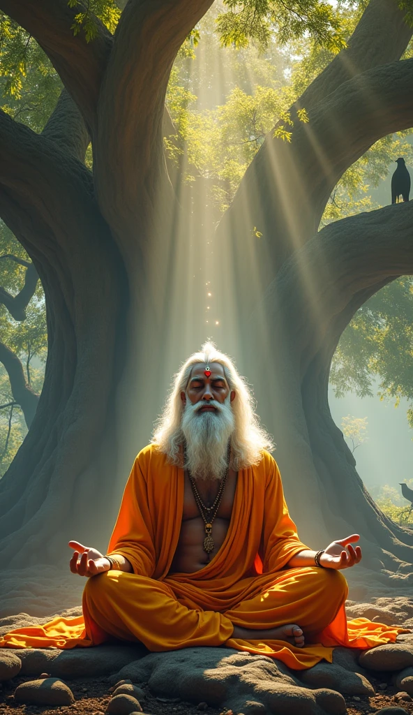 Yoga Practice: Guru Gorakhnath demonstrating a complex yoga pose or asana, with a backdrop of a historical or spiritual setting, showcasing his mastery in yoga. In dall e-3 style