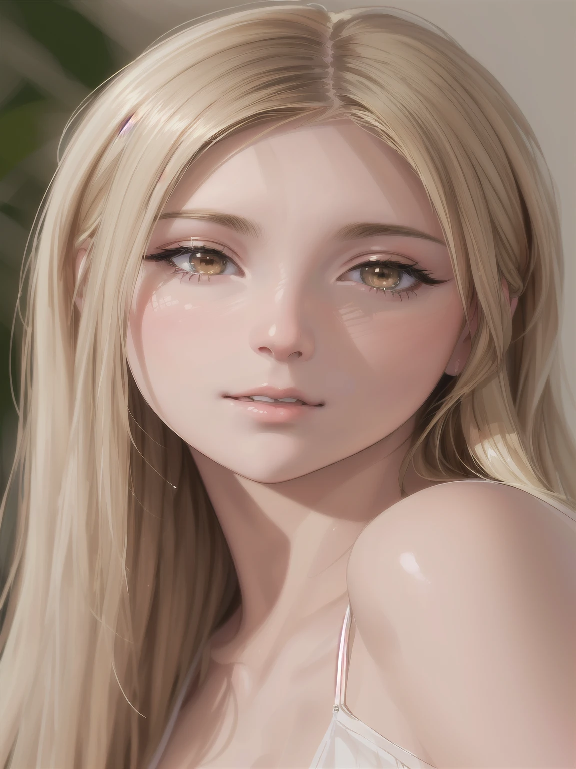 Woman with long blond hair and brown eyes taking a photo,  cute realistic portrait , photoRealistic beautiful face, Realistic digital painting ,  realistic digital illustration , Realistic beautiful face,  beautiful realistic face, [  4k digital art  ]!!,  Beautiful Digital Paintings , 8K Realistic Digital Art , Highly realistic digital art, photoRealistic digital painting ,  realistic digital art 4k