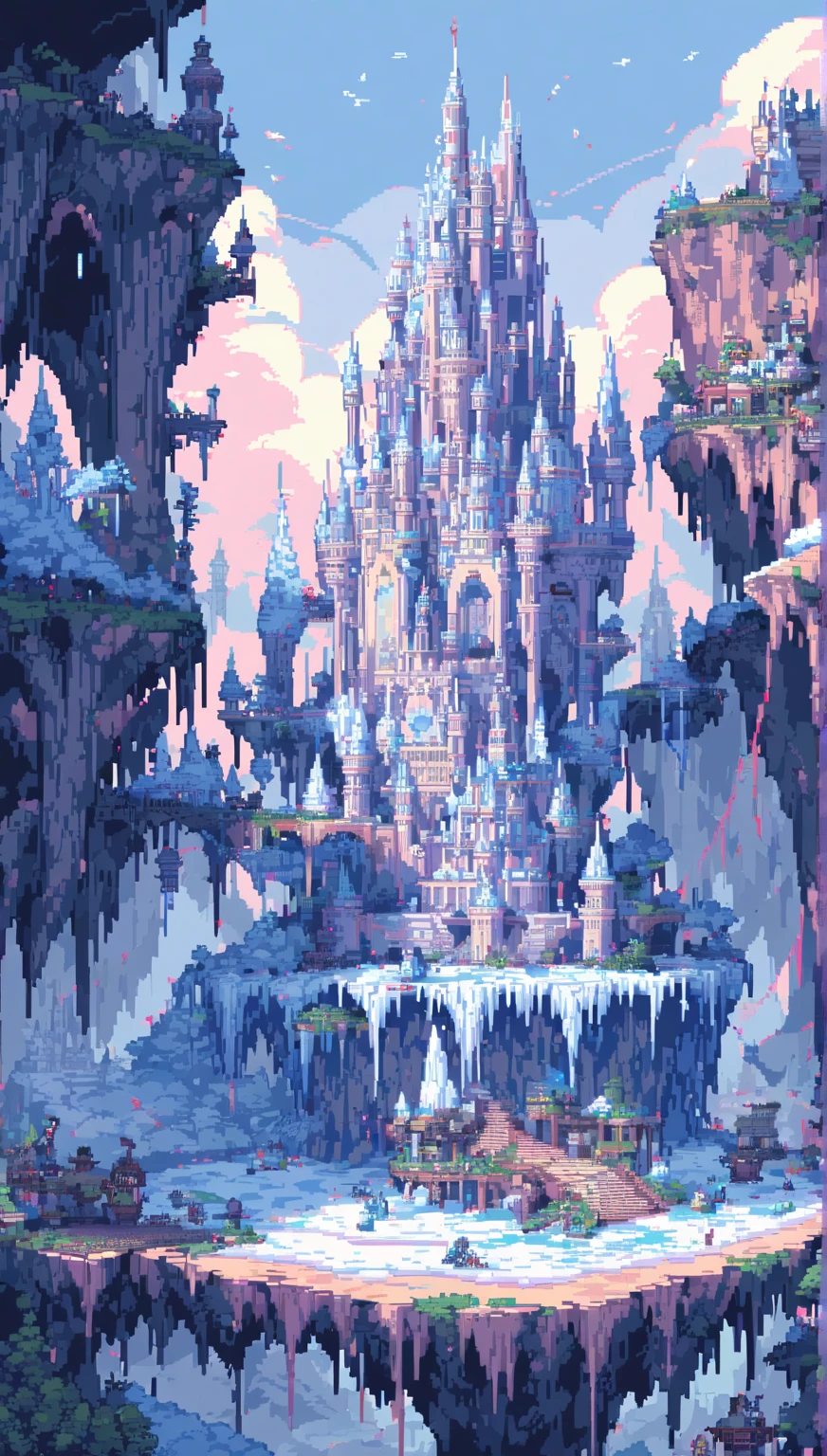 score_9, score_8_up, score_7_up, score_6_up, masterpiece, high quality, best quality, pixel art, ice castle