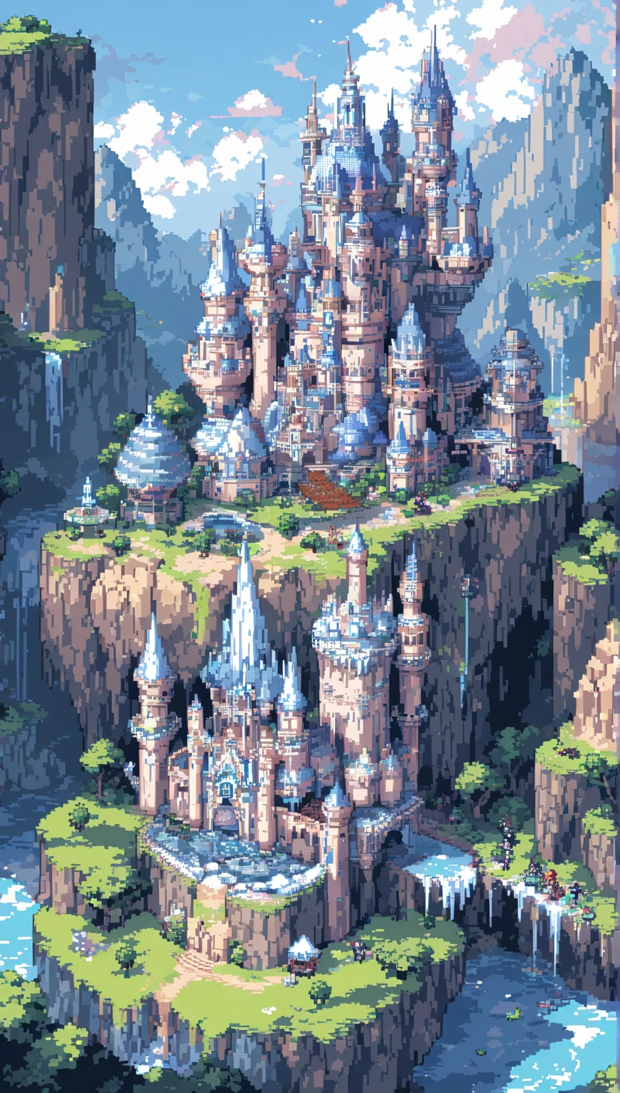 score_9, score_8_up, score_7_up, score_6_up, masterpiece, high quality, best quality, pixel art, ice castle