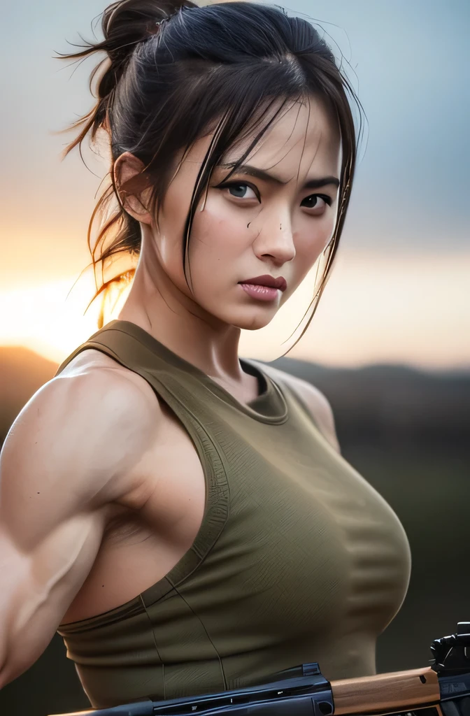 Best quality, 4K, 8K, high resolution, Masterpiece: 1.2, Ultra detailed, (Realistic, Photorealistic, Photorealistic: 1.37), Ultra fine painting, Sharp focus, Physically based rendering, Extreme detailing, Professional, Vivid colors, Sexy muscular boxing girls, Sports bikini, Fight in old abandoned factory, Tense and tense atmosphere, Sweat dripping from toned bodies, Muscles flexing under harsh industrial lighting, Bruised and bloody faces, Contrast with seductive beauty, Fight of strength and grace, Expression of determination and concentration, Capture the raw power and grace of the female form in combat, Scenes blending sensuality with the brutality of combat, Realistic skin texture, Underground fight