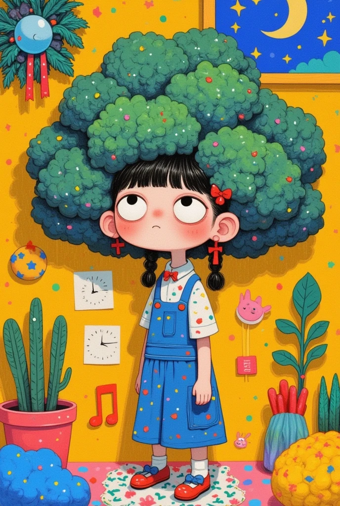  There's a doll standing in a room with big heads of broccoli, Broccoli Hair , Animated Films still, Animated Films剧照, By Fei Danxu, author：Yoshitomo Nara, Yu Zhiding, author：Yi Yinwen, author jeonseok lee, author：Ni Yuanlu, Animated Films, Change,  by Cui Bei 