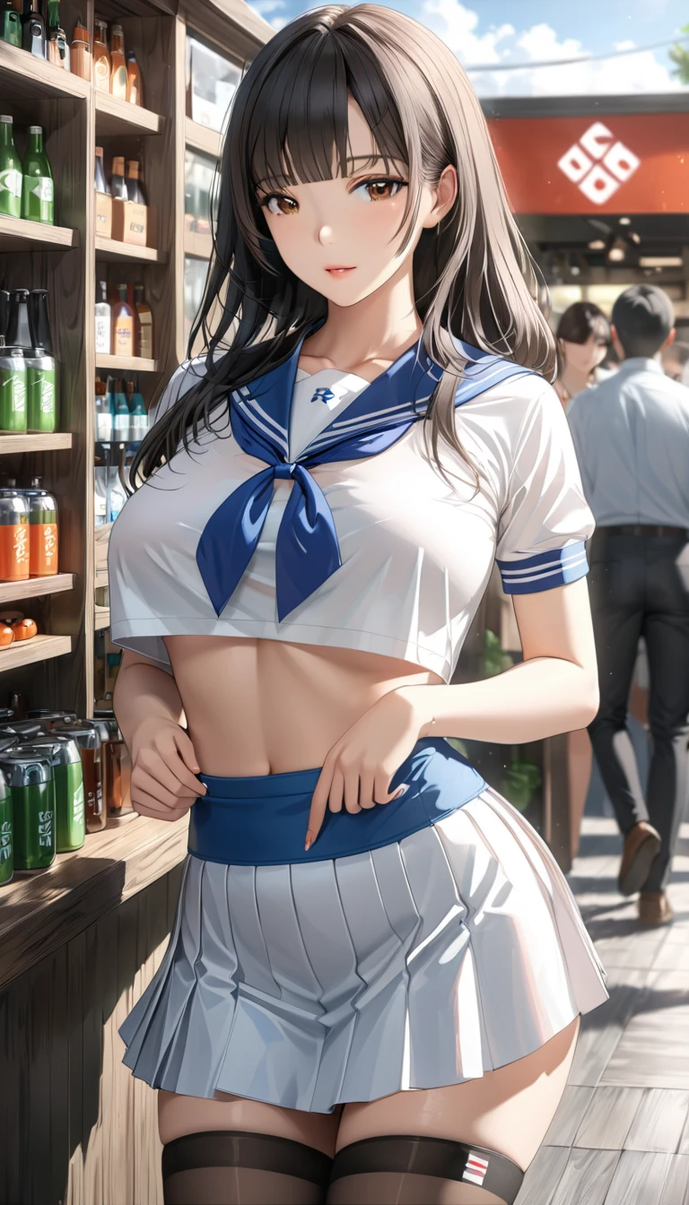 ((Best quality, detailed background,depth of field, volumetric lighting, sharp focus, Absurd, ultra-detailed), 1 ((beautiful,21s, big breasts, saori kido, purple long hair, big breasts, blue eyes, blushing)), wearing jk
