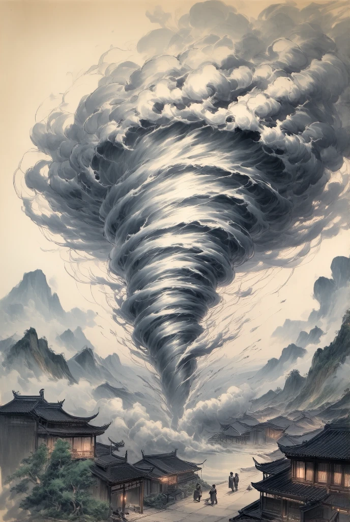  New Chinese Paintings - A Huge Tornado Storm, Flying ,汽车Flying  