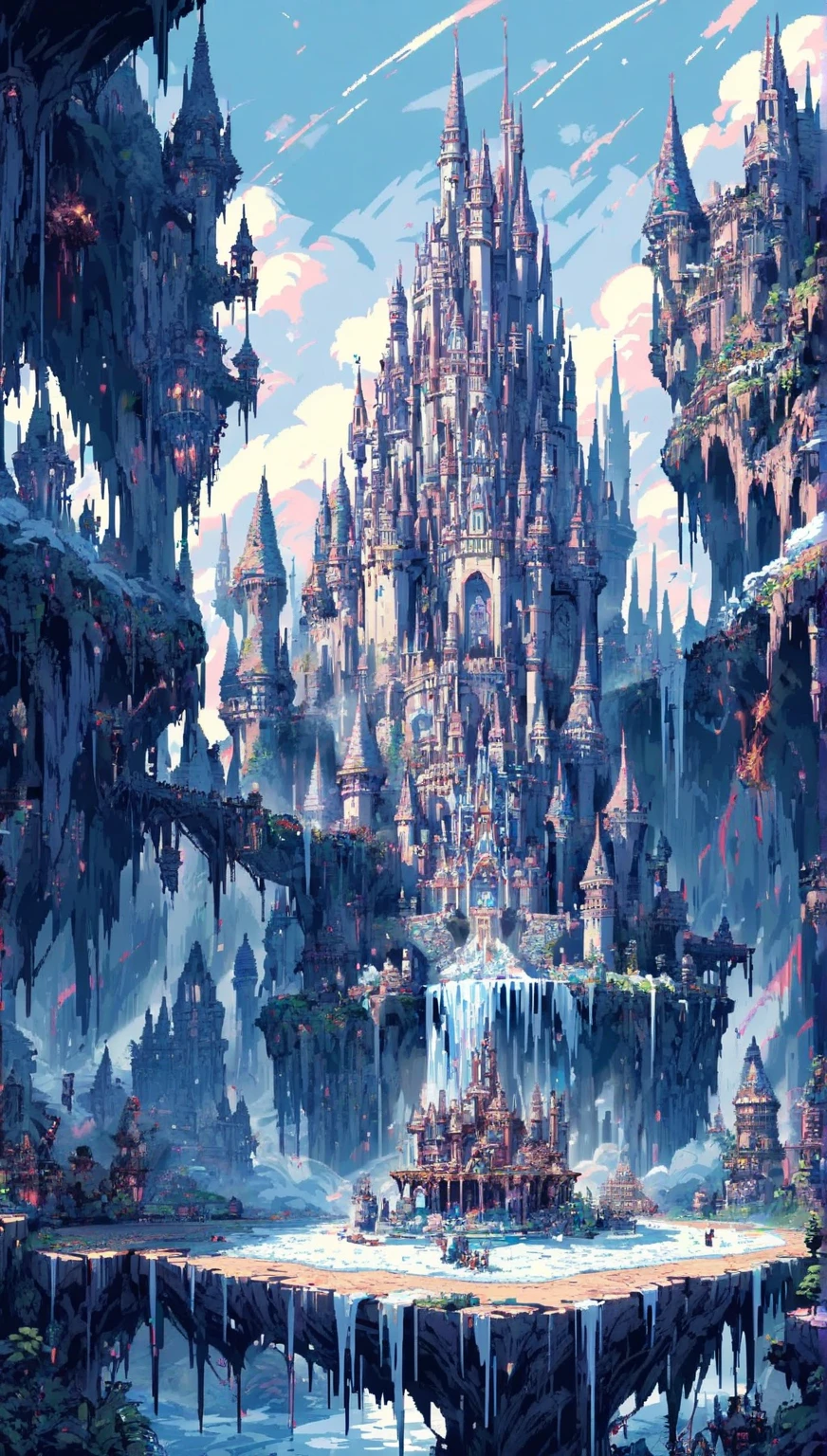 score_9, score_8_up, score_7_up, score_6_up, masterpiece, high quality, best quality, pixel art, ice castle