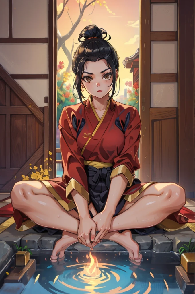 (  Masterpiece ,  best quality),   complex details,
 1 girl ,   Azula, single Hair Bun, Hair Bun, ,
indoor, hot spring,