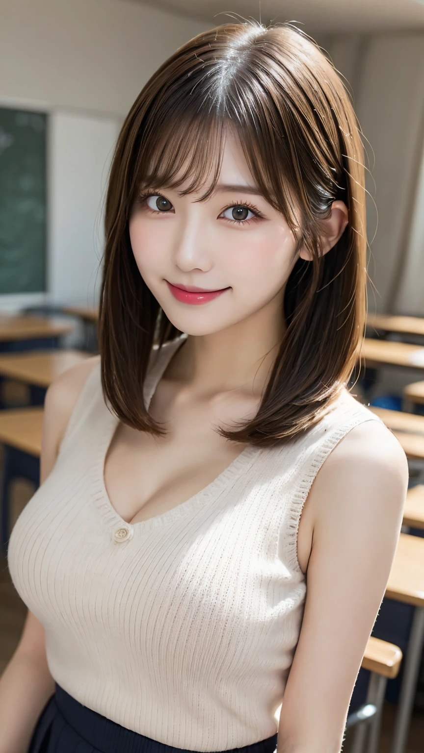 18year old、A smile、brown haired、beautidful eyes、real looking skin、hi-school girl、small tits、(8K、​masterpiece)、(reallistic、Photorealsitic)、top-quality、ighly detailed、The ultra-detailliert、Beautie、cute little、japanes、Idol