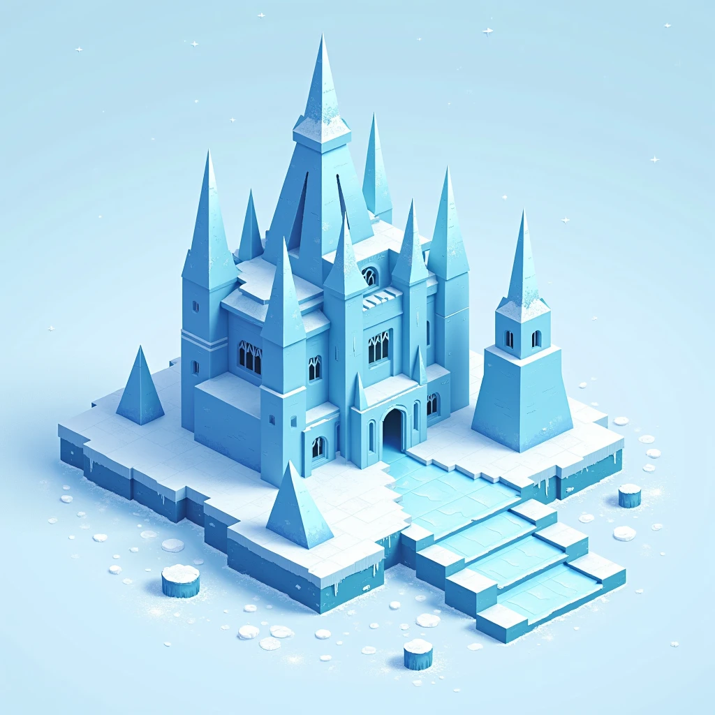 (Pixel Art), (Ice Kingdom), pixelated, isometric, low poly, geometric, minimalist, cold, frozen, snow, icicles, ice crystals, ice castle, ice spires, ice shards, ice sculptures, blizzard, snowflakes, overcast sky, blue tones, (best quality,4k,8k,highres,masterpiece:1.2),ultra-detailed,(realistic,photorealistic,photo-realistic:1.37)