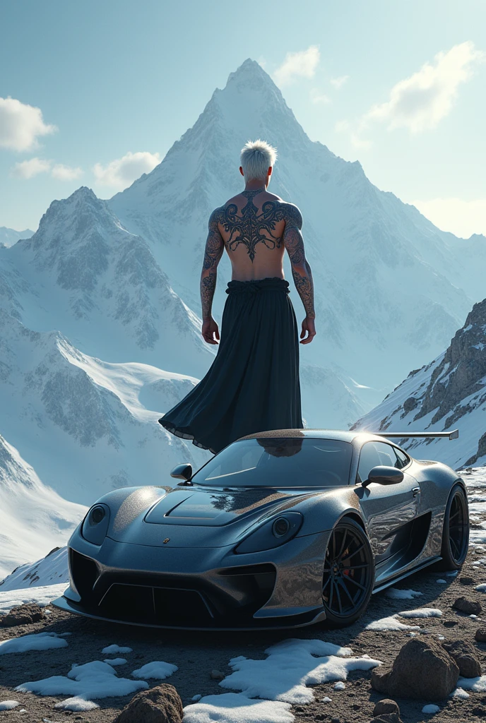 handsome shirtless man, blonde hair, change glass, background Lamborghini realistic higher realistic,face no change