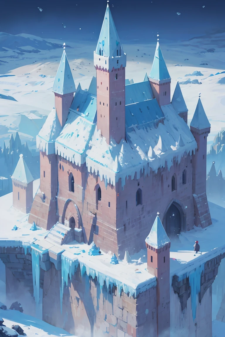 score_9, score_8_up, score_7_up, score_6_up, d3p1x3l, pixel art, scenery, Ice Kingdom, a northern kingdom covered in snow and ice, with a castle made of ice standing high above the city, surrounded by coniferous forests and protected by ice walls,