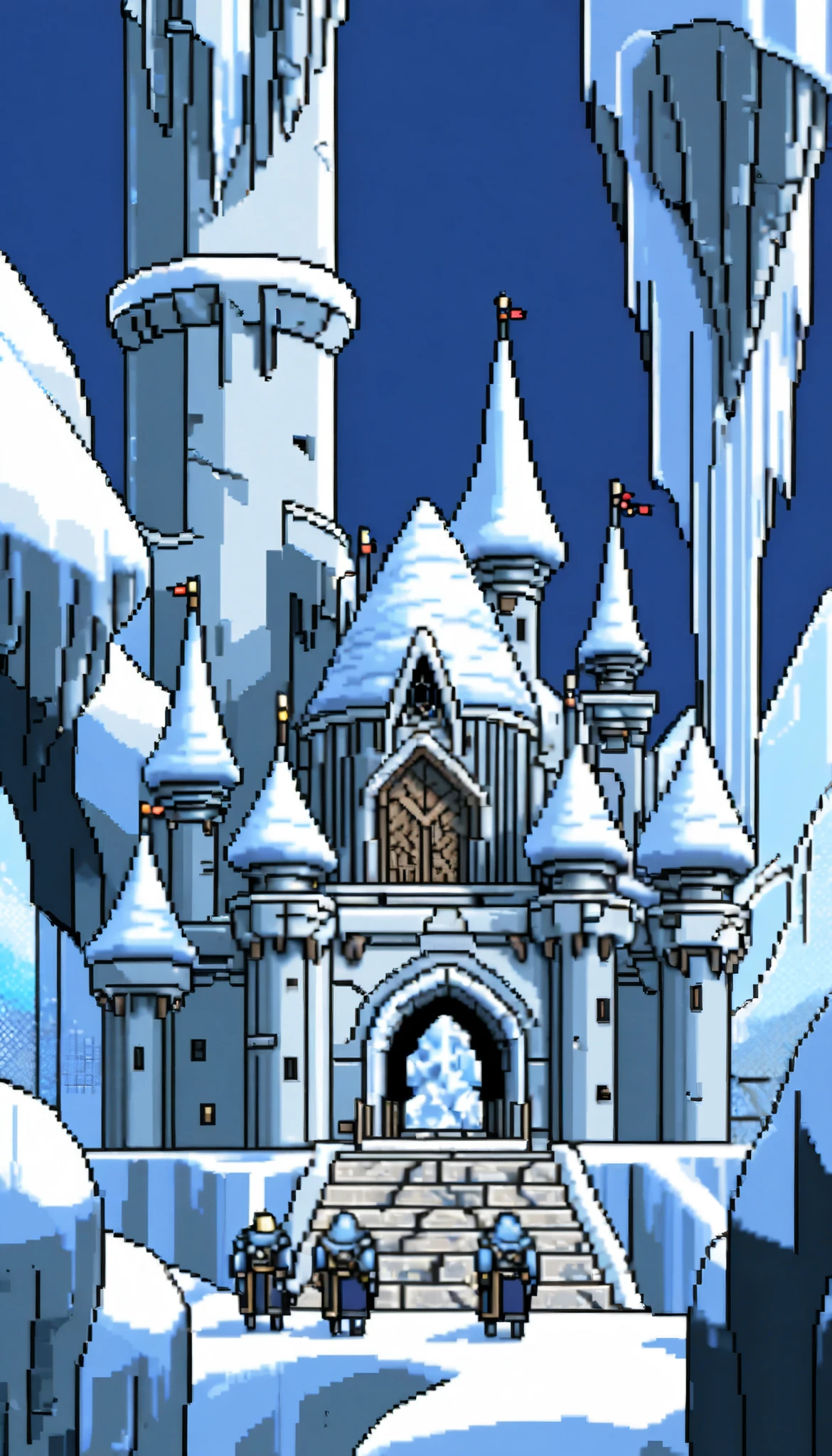 Blue World、 Ice Kingdom、( pixel art _1.1)、Ice Sculpture、cold、 Big Castle 、Ice Soldiers