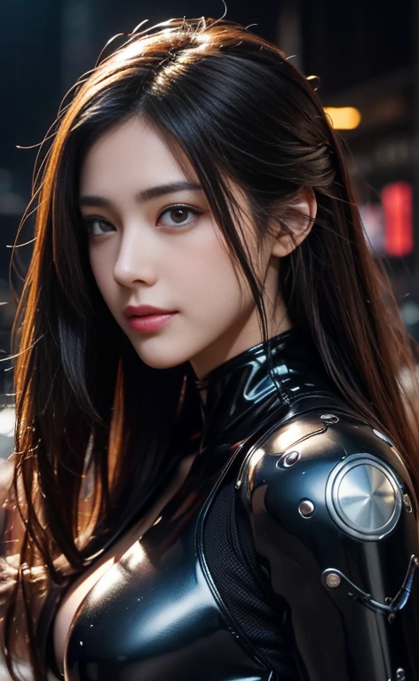 masterpiece,best quality,high resolution,8k,(Sportswear),((Head close-up)),(original photo),real picture,Digital Photography,(A female officer who combines modern style with cyberpunk:1.2),(Female police officers),20-year-old girl,Feel free to hairstyle,Red eye circles and red gradient hair),Serious and persistent,cleveage, Accessories,Red lips,shut your mouth,frown,Elegant and charming,Serious and arrogant,Calm and handsome,(Modern Cyberpunk Uniform),combat badge,Scapula,Show your belly button,glowing electronic components,red halo,Photo poses,Realistic style,Light Magic,Gray World Background,oc render reflection texture